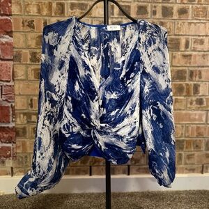 BCBG Blue and White Brushstroke Blouse